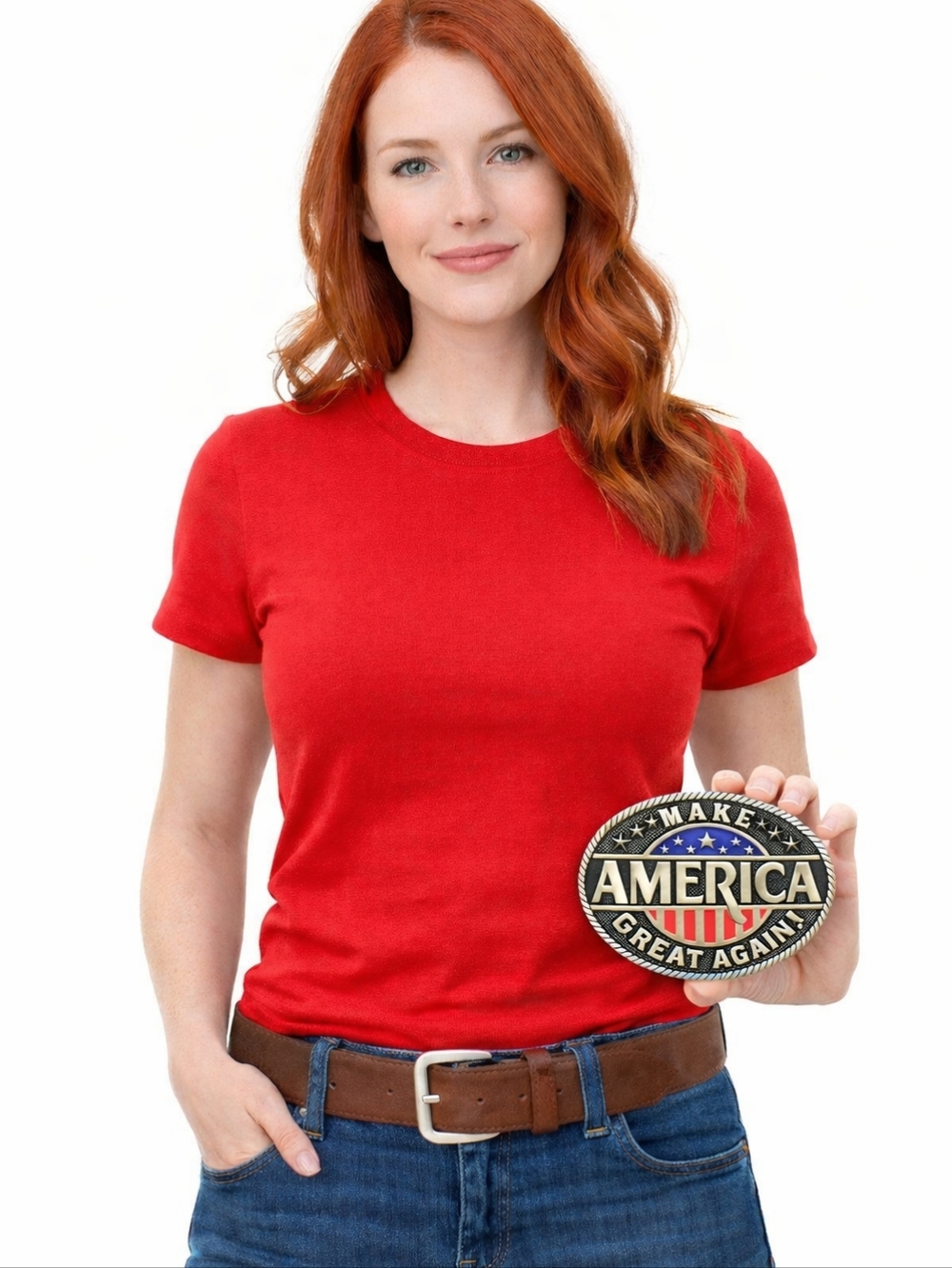 Patriotic Belt Buckle Silver Tone Enamel Red White Blue Make America Great Again